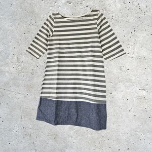 Faded Glory Girls 3/4 Sleeve Gray White Striped Denim Dress Size S